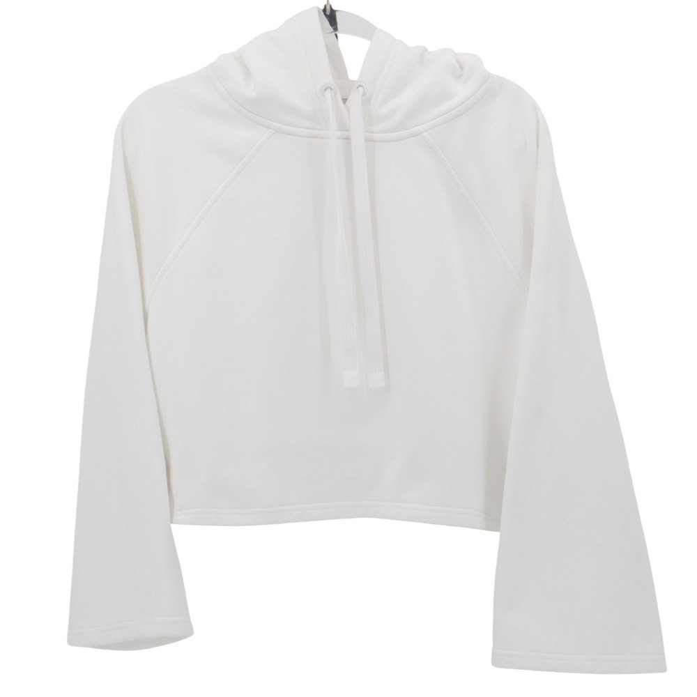 Athleta Cropped Hoodie Small White Flare Sleeve Lounge Yoga Pilates Athleisure - Picture 2 of 10